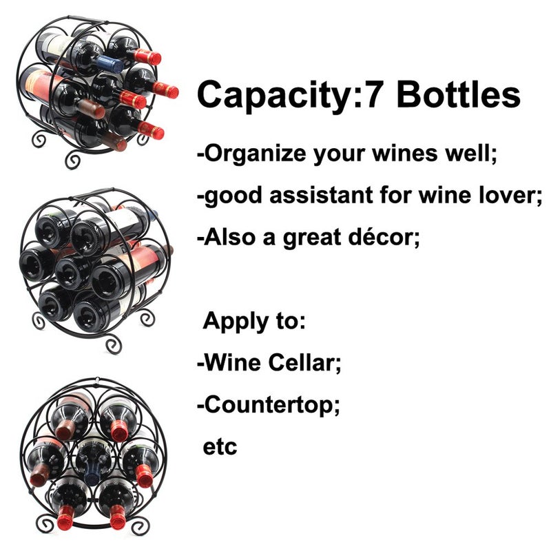 PAG 7 Bottles Freestanding Countertop Wine Rack, Metal Small Table Top Wine Rack, Drink Organizer Bottle Holder, Kitchen Organizers and Storage, Black - Image 4